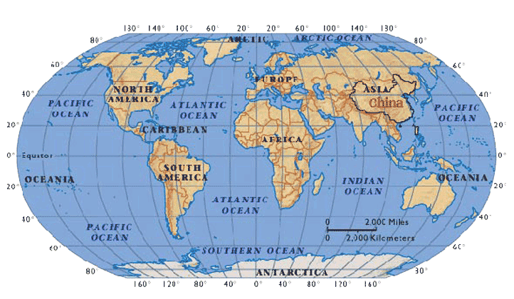 Map of China Location in the World, Map of China