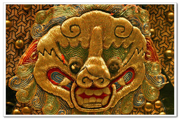 antique Chinese embroidery, excavated from the Ming Emperor Tomb