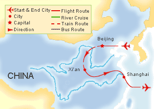 Tour Map of Best of China Tour, China Tour Map