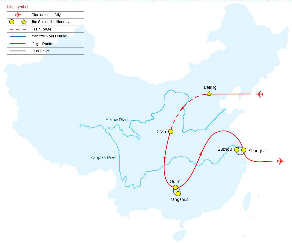 Map of China Discovery Tour, China Tour Map