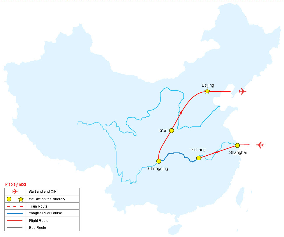 Map of China Yangtze River Cruise Tour, China Tour Map